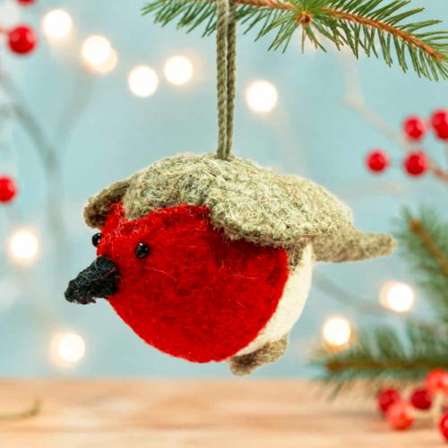 Hanging Decoration Handcrafted Felt Robin 10x10cm