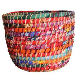 Set of 2 round grass baskets, multicoloured