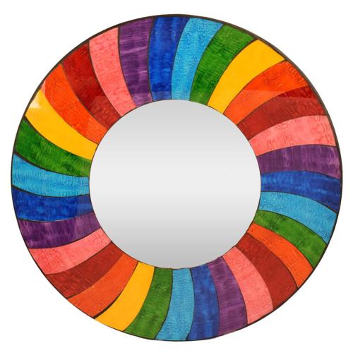 Round mosaic wall mirror rainbow waves 60 cm diameter