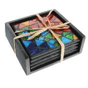 Set of 4 rainbow mosaic coasters in holder