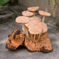 Hand-Carved Toadstool Cluster on Gamal Wood