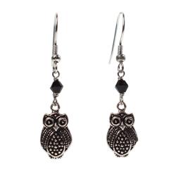 Earrings drop with owl silver colour black bead