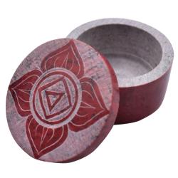 Pill / trinket box carved soapstone, chakra root 5 x 3cm