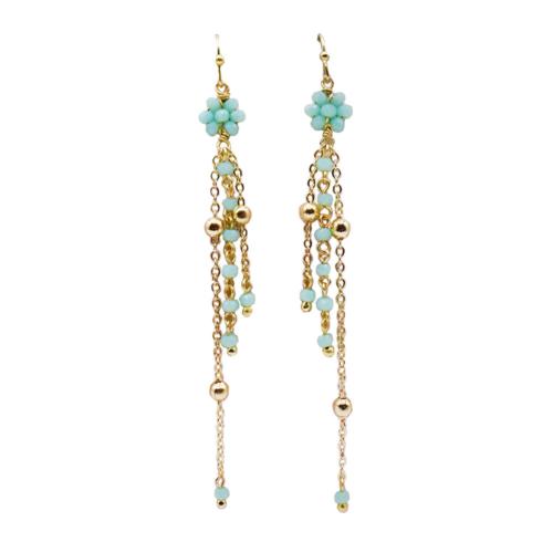 Earrings aqua and gold colour with flower