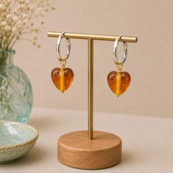 Earrings Glass Heart Orange