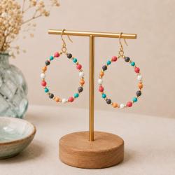 Earrings Hoop with Multicoloured Clay Beads 4cm diameter