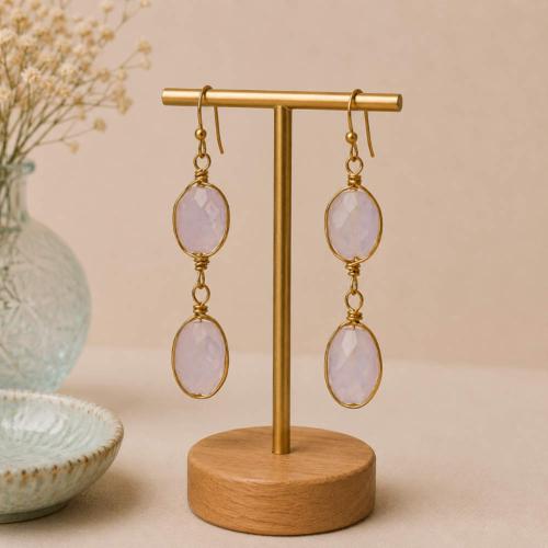 Earrings double drop rose quartz