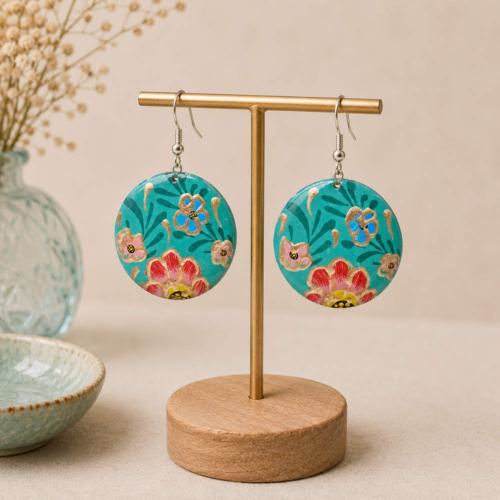 Earrings Sea Green with Flowers
