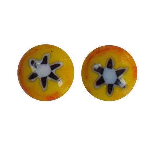 Ear studs, glass beads yellow, white and black 1cm diameter