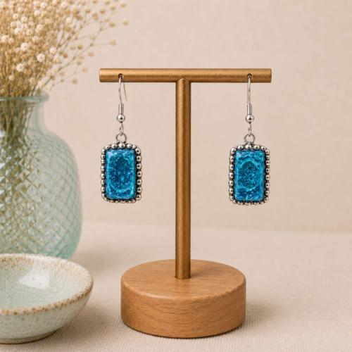 Earrings Turquoise Stone Rectangular