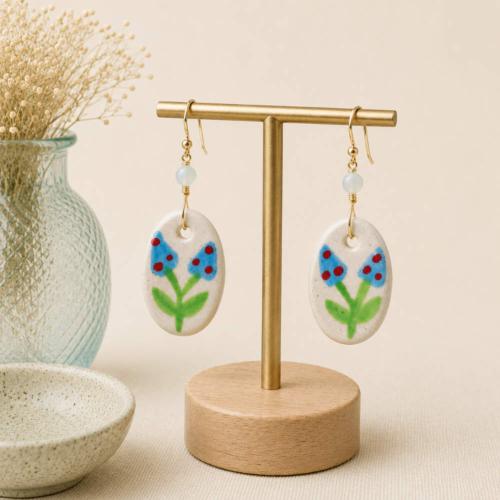 Earrings Ceramic Oval With Flowers