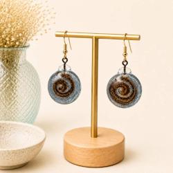 Earrings Glass Circle with Coil Grey