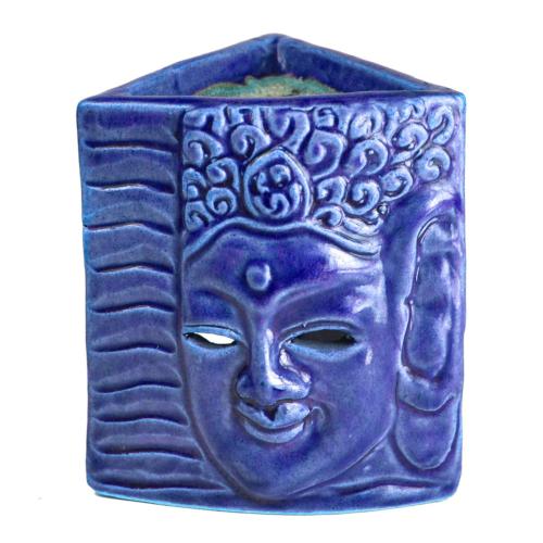 Ceramic Blue Triangular oil burner featuring Buddha 10 x 8 x 11cm