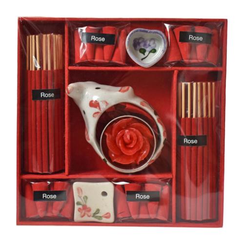Rose incense and candle gift set with elephant shaped t-light, 15x15 cm
