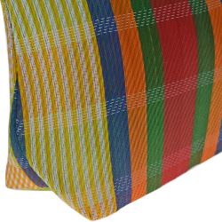 Pouch bag from recycled plastic cement bags, multicoloured bright stripes 22x16x7cm