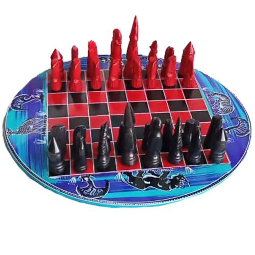 Luxury African stone handmade chess set red/black Fair Trade round board 30cm