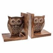 Bookends, owl design, hand carved mango wood 