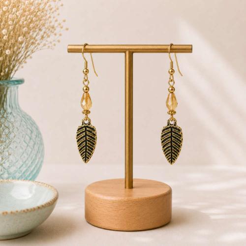 Earrings gold colour, leaf