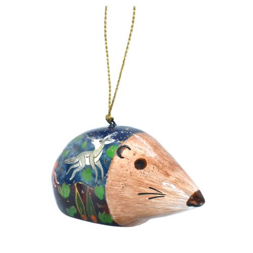 Hanging woodland hedgehog decoration, papier maché 9 x 5cm