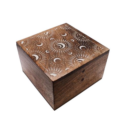 Jewellery / Trinket Box, Mango Wood, Moon Design 10x10x6cm