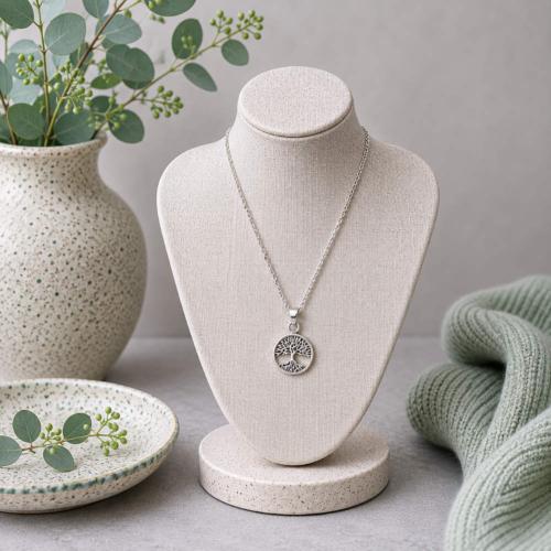 Pendant Necklace Silver Colour, Tree of Life in Circle