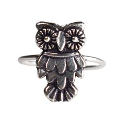 Ring, silver colour, Owl