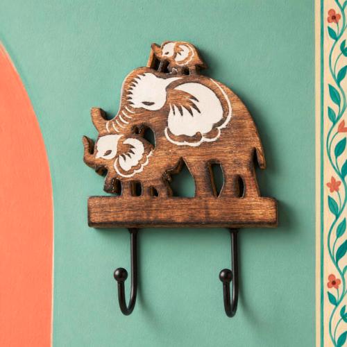 Elephant Double Coat Hook Mango Wood