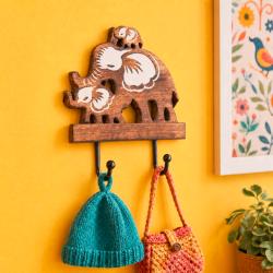 Elephant Double Coat Hook Mango Wood