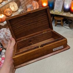 Wooden secret lock box with 2 brass elephants