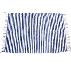 Dhurrie rug, recycled denim blue white stripes, 80x120cm