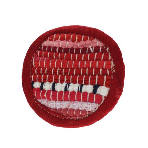 Rag coaster recycled cotton & polyester handmade red 10cm