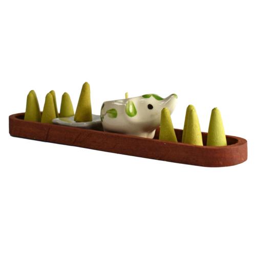 Lemon incense cone and ceramic t-light in boat gift set, 17 x 4cm