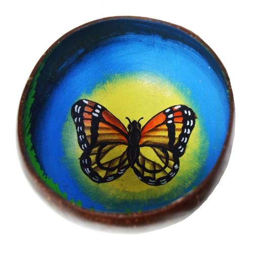 Coconut bowl, painted butterfly