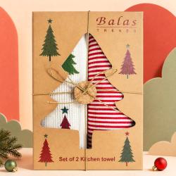2 Christmas Tea Towels Christmas Tree Box Recycled Cotton