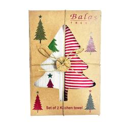 2 Christmas Tea Towels Christmas Tree Box Recycled Cotton