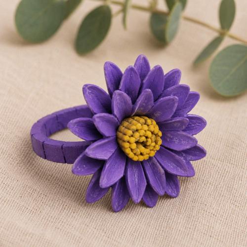 Ring Leather Purple Flower