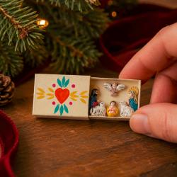 Mini Traditional Ceramic Matchbox Nativity Cream