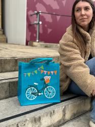 Jute shopping bag, square, bicycle
