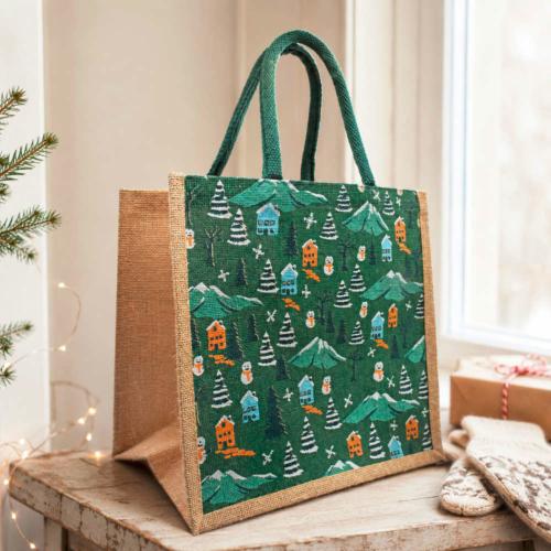 Jute Gift / Shopping Bag, Winter Scene 30x30cm