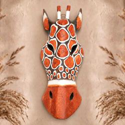 Mask Albesia Wood Giraffe Orange / Brown Spots 20cm