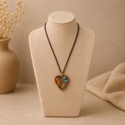 Pendant Olive Wood Heart with Mother of Pearl 6 x 10cm