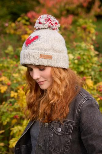 Heart Roll Back Bobble Beanie