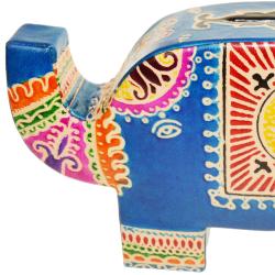 Leather money box elephant blue