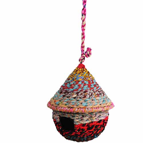 Recycled fabric bird house round