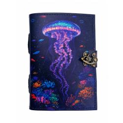 Notebook with Clasp Leather Bound Jellyfish 13 x 18cm