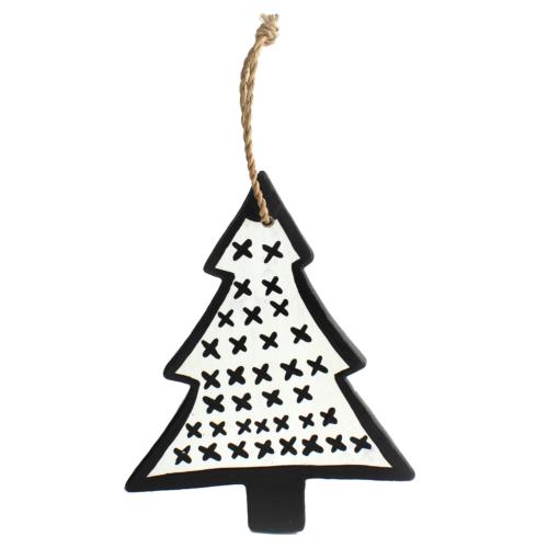 Hanging Decoration, Christmas tree black with white crosses
