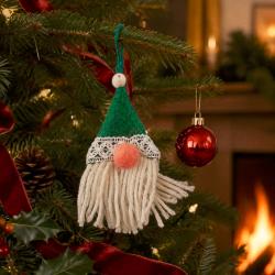 Hanging Decoration Handcrafted Felt Santa Gnome Green Hat