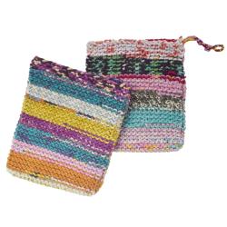 Body wash mitt rectangle recycled sari twine 14x15.5cm