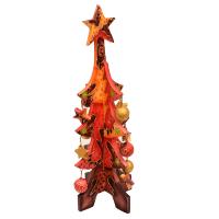 Christmas tree handcarved eco albesia wood with stars & baubles red 41cm