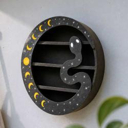 Snake & Moons Albesia Wood Wall Shelf